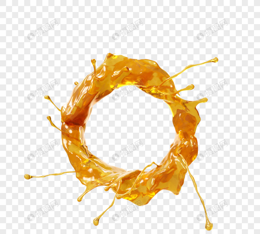橙汁圆环液体飞溅3d元素图片