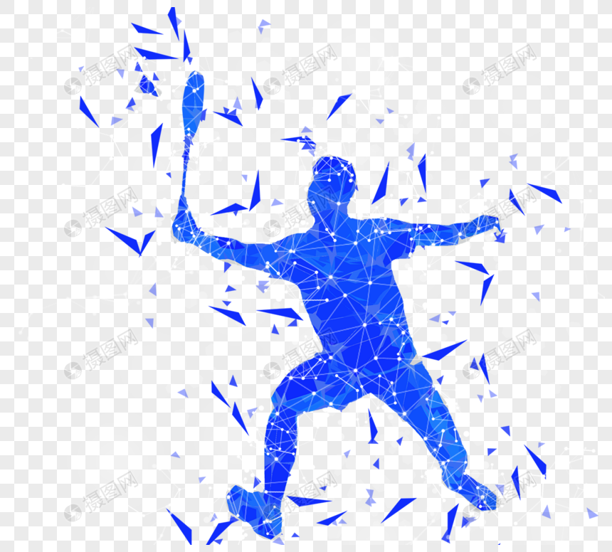 蓝色低多边形风格羽毛球运动员剪影图片
