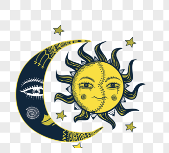 卡通表情月亮和太阳神秘元素图片