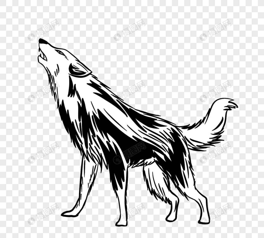 手绘卡通凶狠狼全身