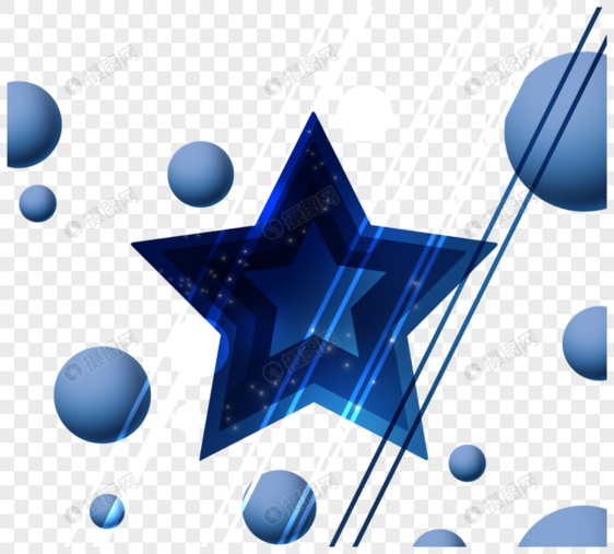 蓝色五角星抽象元素图片