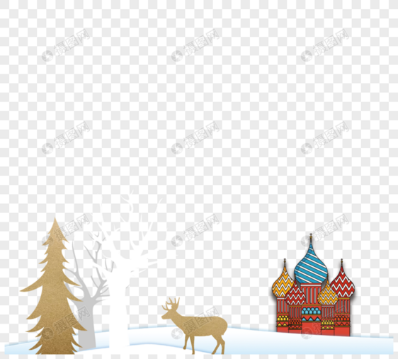 卡通圣诞节麋鹿雪松城堡元素图片