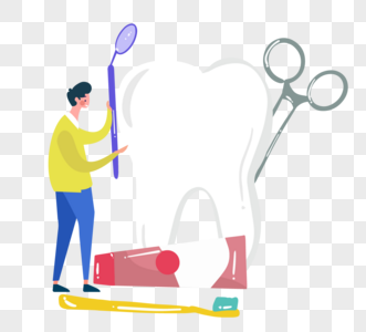 卡通手绘牙膏治疗牙齿健康图片