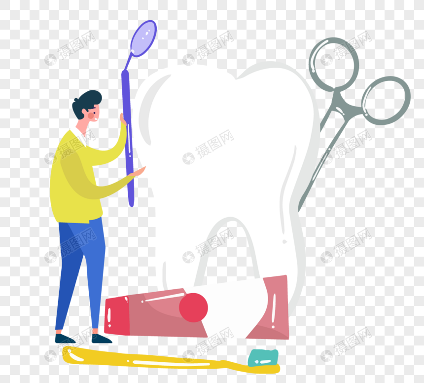 卡通手绘牙膏治疗牙齿健康图片