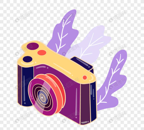 手绘紫色摄影机植物图片