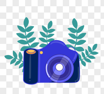 手绘卡通植物蓝色照相机图片