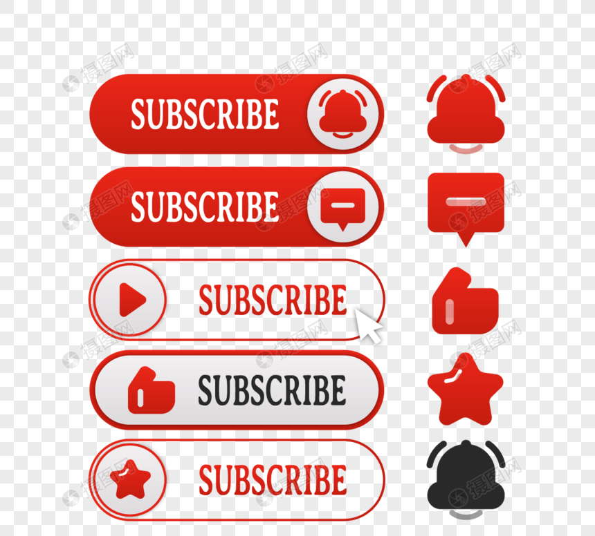 卡通youtube订阅按钮元素素材下载 正版素材 摄图网 卡通youtube订阅按钮元素素材下载 正版素材 摄图网