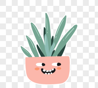 绿色表情包可爱卡通绿色植物粉色盆栽素材