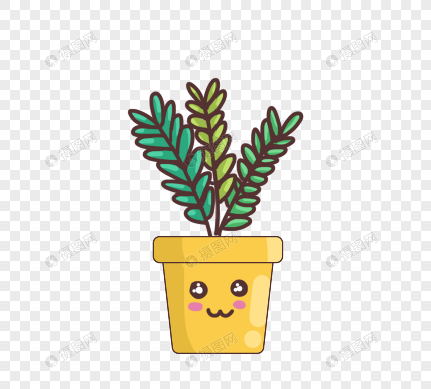 可爱卡通绿色植物黑色盆栽元素素材下载 正版素材 摄图网