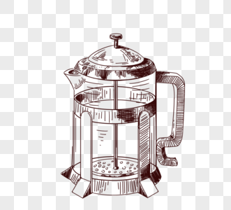 黑白线描煮咖啡机元素图片