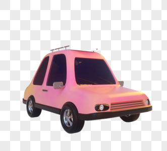 粉色卡通立体小汽车手绘立体图片