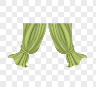 手绘绿色窗帘元素房间窗户图片