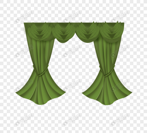 手绘绿色窗帘元素欧式窗帘图片