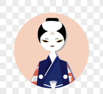 日式蓝色女性传统服饰和服卡通人物图片