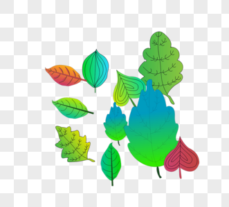彩色平面简约树叶集合元素矢量图图片