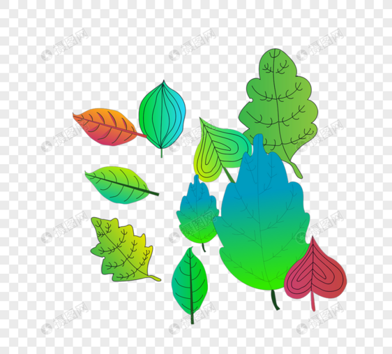 彩色平面简约树叶集合元素矢量图图片