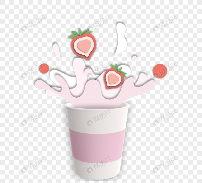 剪纸风格草莓饮料图片