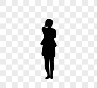 黑色剪影短发女生站立姿势图片