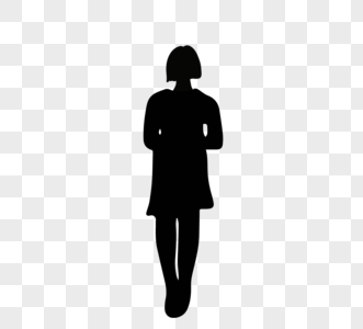 黑色剪影短发女生站立姿势图片