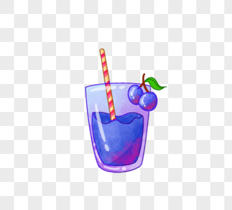 卡通手绘夏季限定蓝莓饮品图片