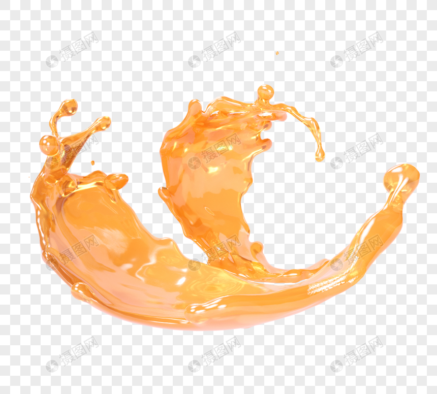 3d立体飞舞橙汁元素图片