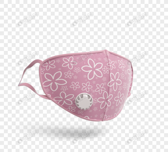 粉色花朵花纹口罩3d元素图片