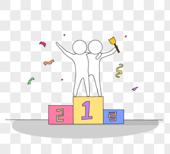 手绘风格线性团队合作领奖台素材