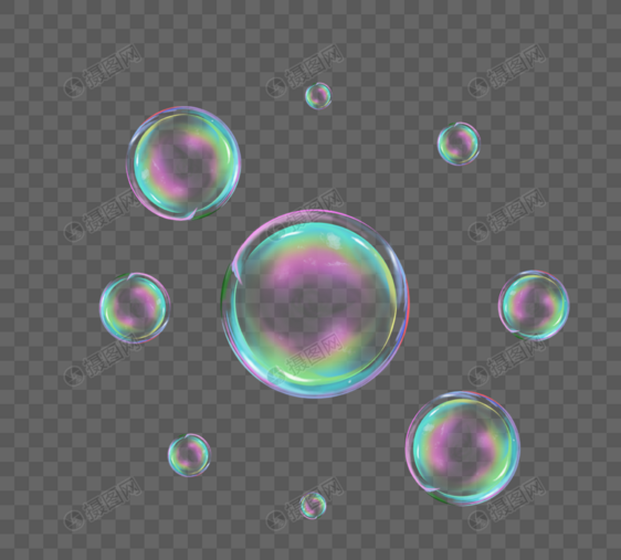 手绘透明彩色肥皂泡泡元素图片