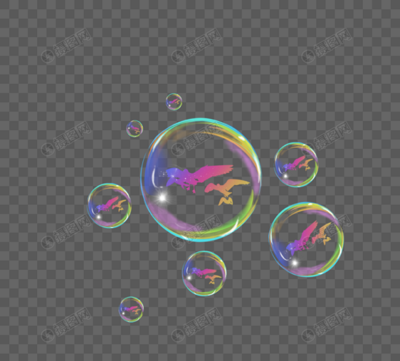 手绘透明彩色肥皂泡泡元素图片