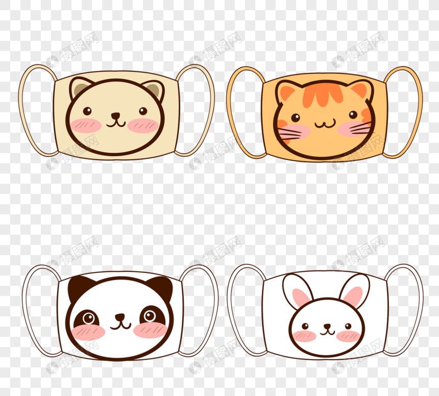 手绘风格可爱卡通儿童口罩