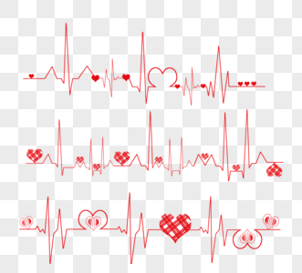 手绘风格大红心形心电图调动线图片