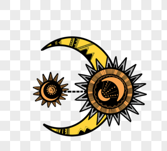 卡通手绘黄色月亮和太阳神秘元素图片