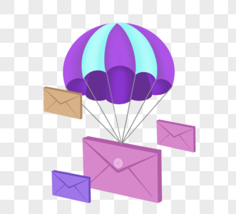 手绘紫色降落伞信封图片