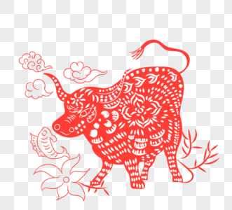 牛形状剪纸元素
