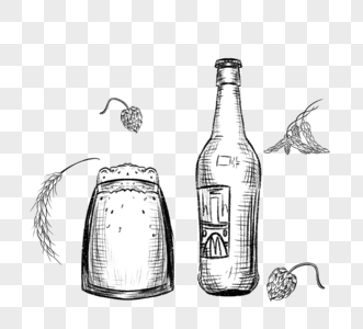 手绘风格黑白素描啤酒瓶图片
