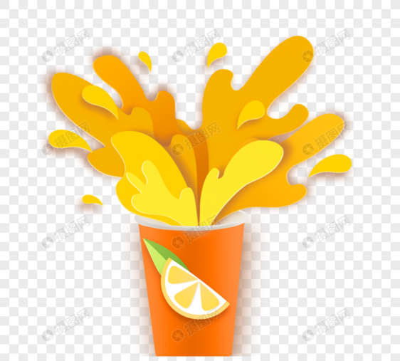 橙子果汁泼洒元素图片