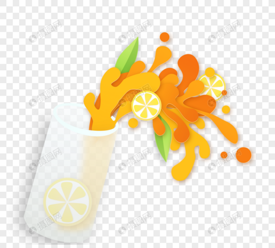 橙汁泼洒创意元素图片