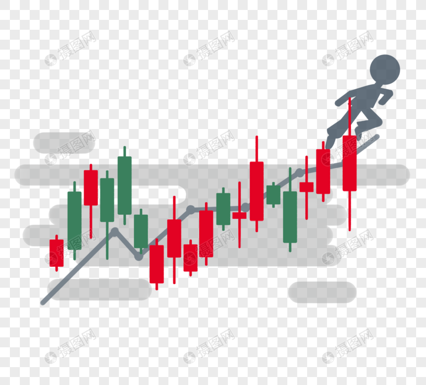 手绘人物k线上升图