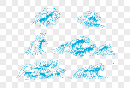 海浪手绘手绘包包线描高清图片