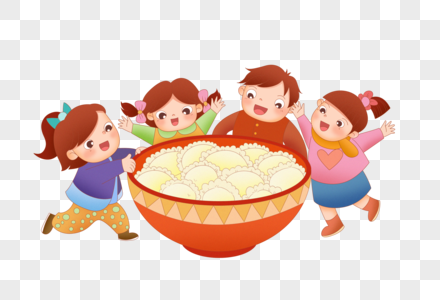 一群小孩吃饺子图片