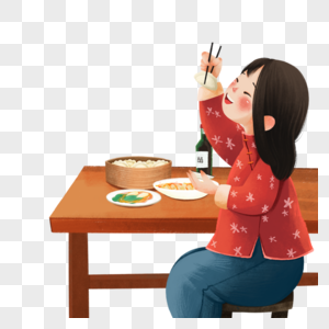 冬天吃饺子的女孩图片