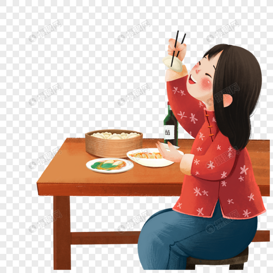 冬天吃饺子的女孩图片