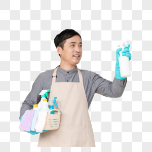 拿清洁剂的男性家政服务图片