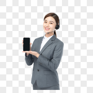 捧手机展示的女性客服图片