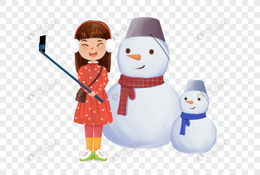 女孩和雪人图片