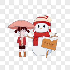 小雪女孩和雪人图片