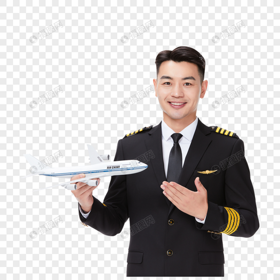 手持飞机模型的飞行员图片