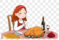 感恩节女孩吃火鸡大餐图片