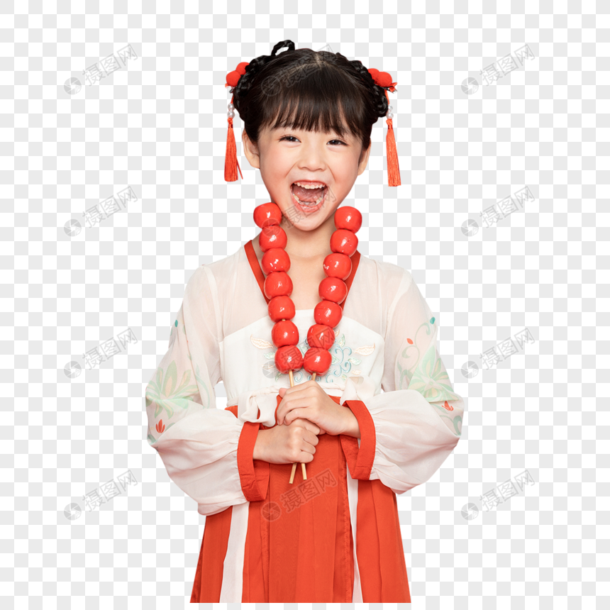 古风汉服中国风小女孩吃糖葫芦图片
