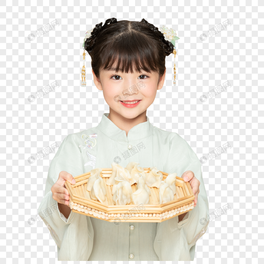 古风汉服中国风小女孩端饺子图片